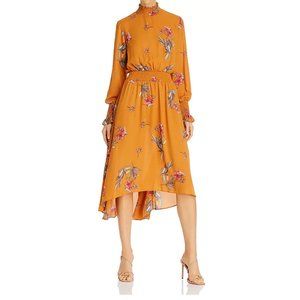 NWT Nanette Lepore Floral Smocked High/Low Dress Gold Size 8
